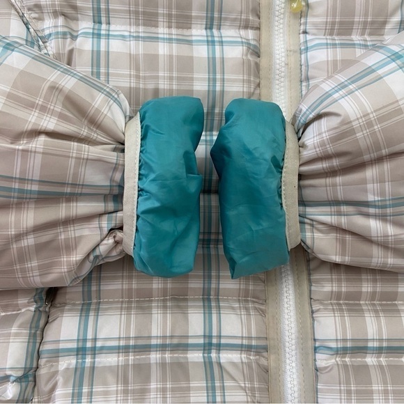 BEIGE ecru Woolrich down jacket puffer plaid ecru nude turquoise neutral - Picture 6 of 16